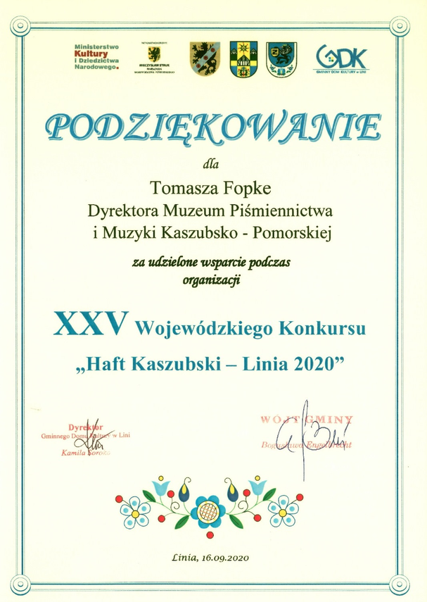 Zdjęcie do newsa Podziękowanie dla Muzeum Wejherowo