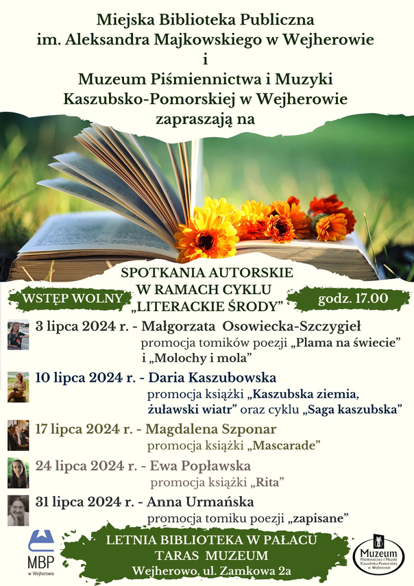 Zdjęcie do newsa Plakat na spotkania autorskie w letniej bibliotece